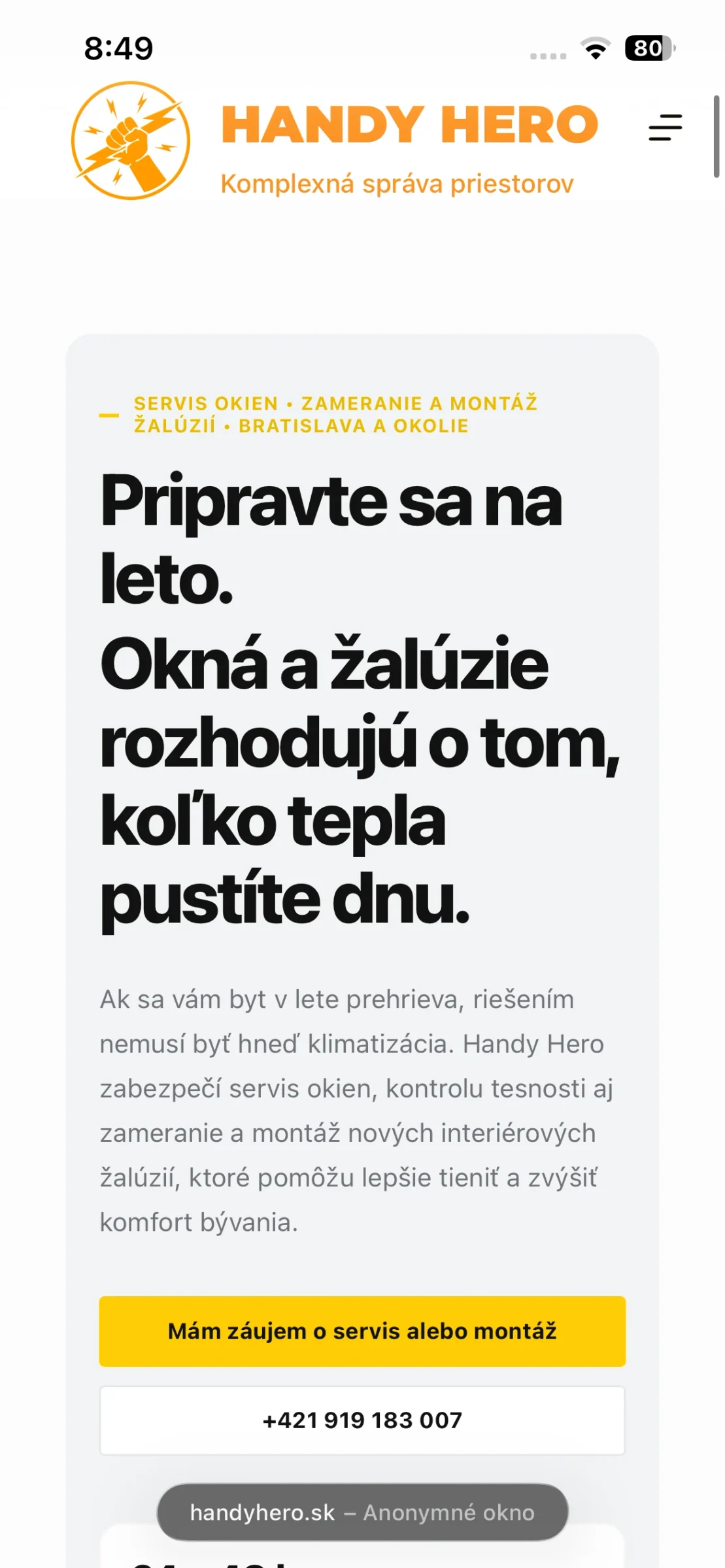 Landing page a Google Ads pre handyhero.sk
